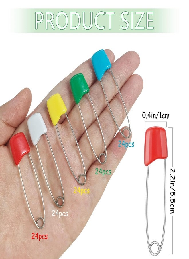 keepsweat 120 Pcs Diaper Pins,2.2 Inch Baby Safety Pins Colorful Stainless Steel Diaper Nappy Pins for Cloth Diapers,Plastic Head,5 Colors,Safe Locking Closures - Image 2